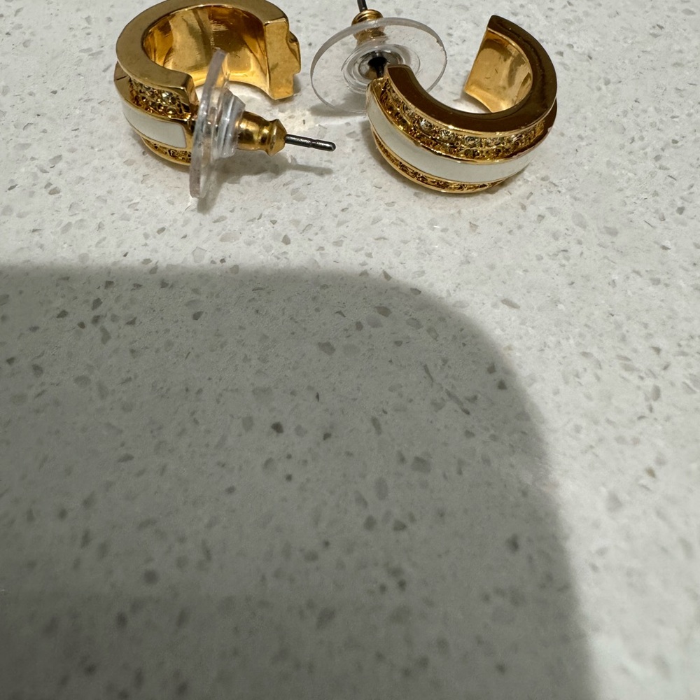 Gold and White Hoop Earrings